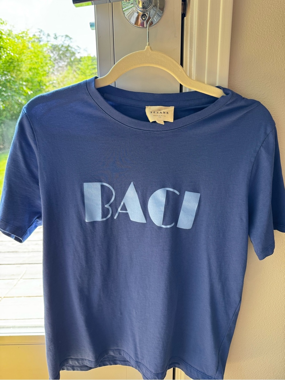 Sezane Blue Short Sleeve Baci Logo Tee - Picture 2 of 4